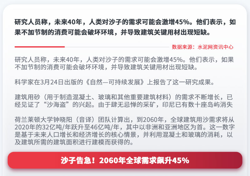 沙子告急！2060年全球需求飆升45%